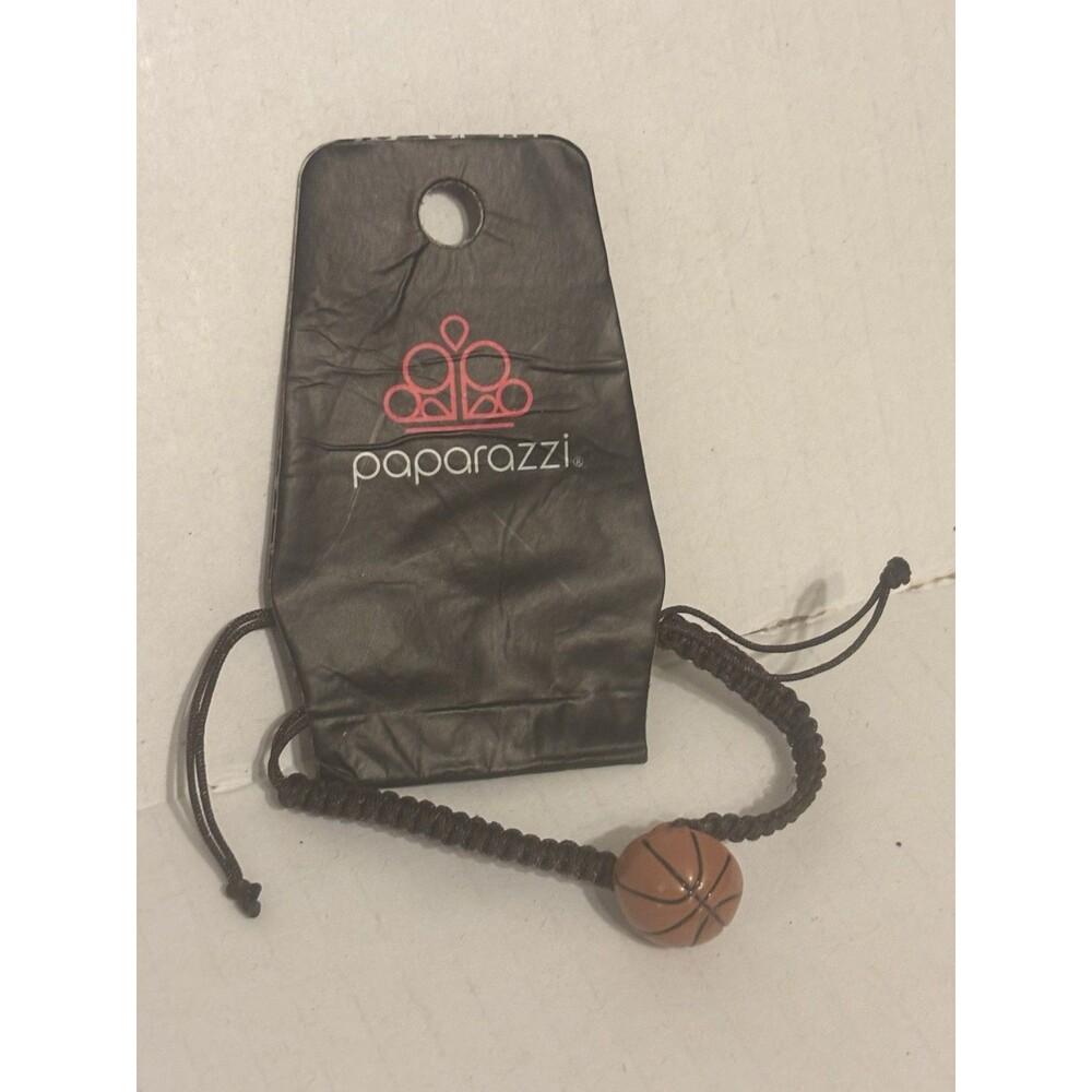 Paparazzi Braided Cord Beaded Bracelet Adjustable Slide Closure Black Basketball